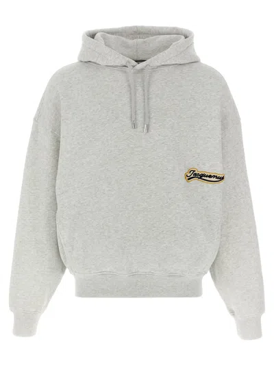 Jacquemus Hooded Sweater With Drawstring And Ribbed Finish In Gray