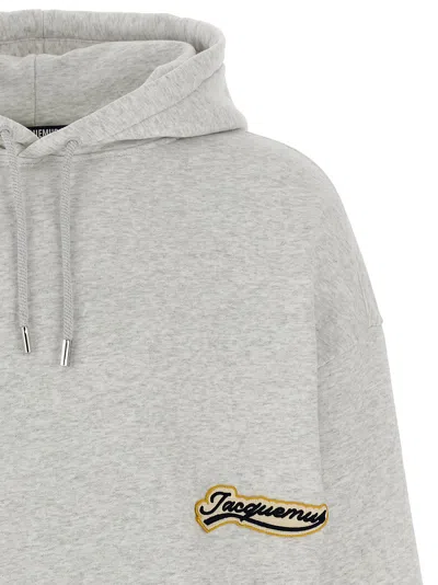 Jacquemus Hooded Sweater With Drawstring And Ribbed Finish In Gray