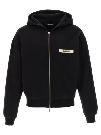 Jacquemus The Gros Grain Zip-up Hooded Sweatshirt In Black