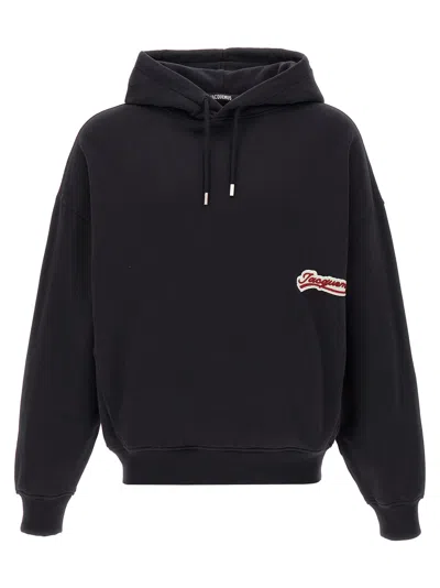 Jacquemus Cotton Sweatshirt With Embroidered Varsity Patch In Black