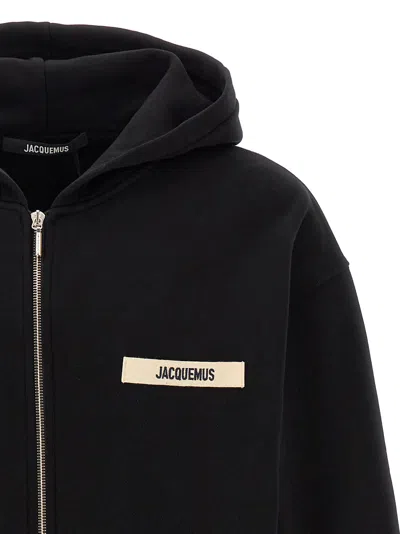 Jacquemus The Gros Grain Zip-up Hooded Sweatshirt In Black