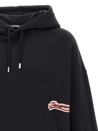 Jacquemus Cotton Sweatshirt With Embroidered Varsity Patch In Black