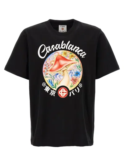 Casablanca Black Crewneck T-shirt With Logo On The Front In Cotton Man