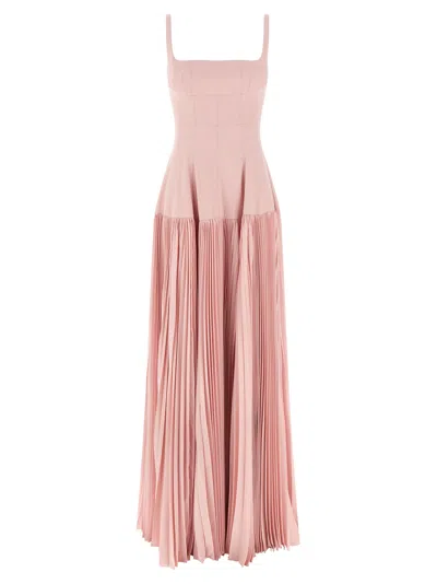 Giovanni Bedin Pleated-skirt Square-neck Maxidress In Pink