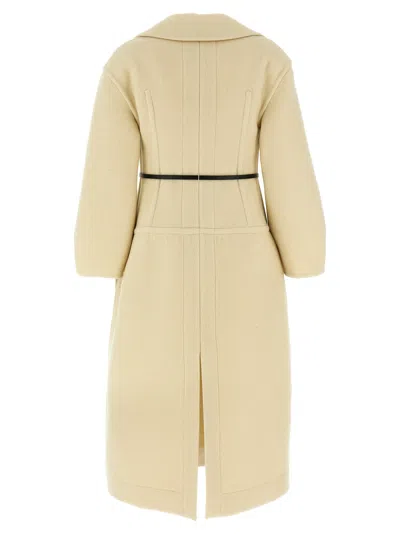 Jil Sander Tailored Coat With Belted Waist And Structured Shoulders In Nude