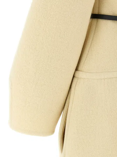Jil Sander Tailored Coat With Belted Waist And Structured Shoulders In Nude