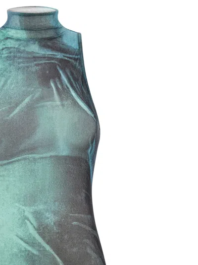 Jean Paul Gaultier The Long Water Dress Print High-neck Maxi Dress In Green