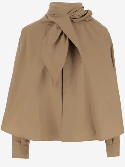 Carven Tie-neck Cotton Blouse In Neutral
