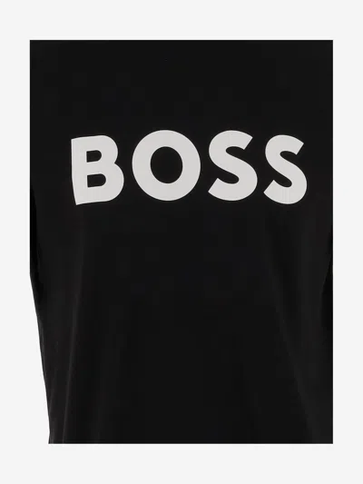 Hugo Boss Cotton-jersey T-shirt With Curved-logo Print In Black