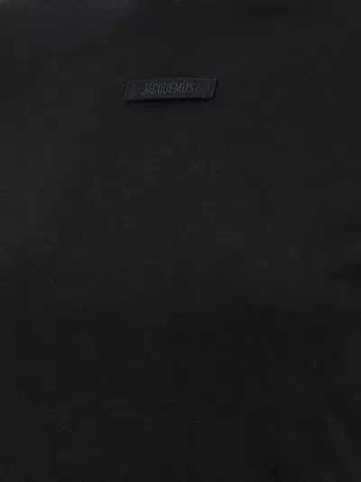 Jacquemus Black Fitted T-shirt With Logo Patch In Stretch Cotton Woman In Black