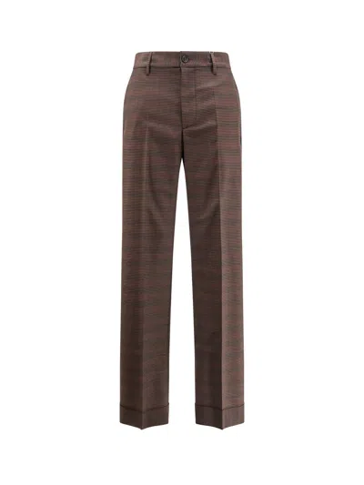Mm6 Maison Margiela Wool Blend Trousers With Raw-cut Edges In Brown