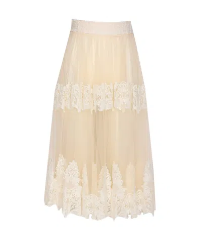 Elisabetta Franchi Couture Skirt Lace Detailing In Neutral