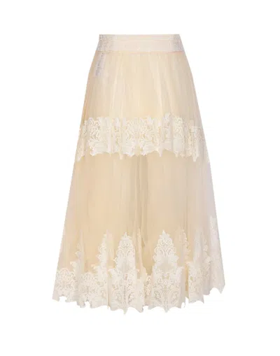 Elisabetta Franchi Couture Skirt Lace Detailing In Neutral