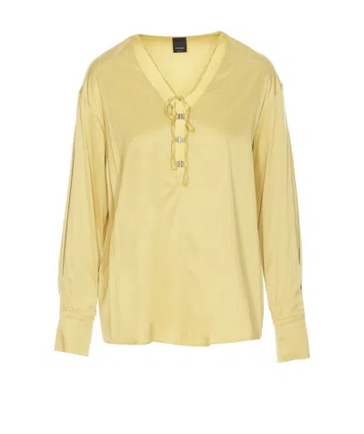Pinko Viscose Blouse With Button And Tie Accents In Yellow