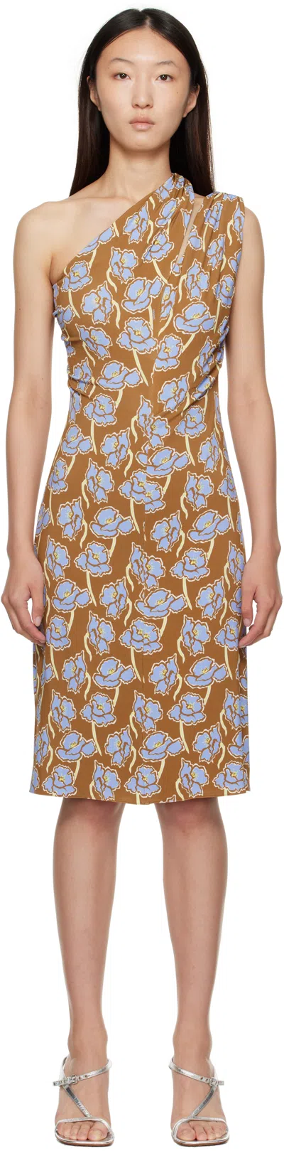 Versace One-shoulder Stretch Crepe Jersey Cocktail Dress In Brown