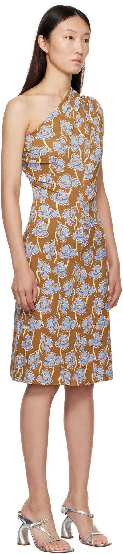 Versace One-shoulder Stretch Crepe Jersey Cocktail Dress In Brown