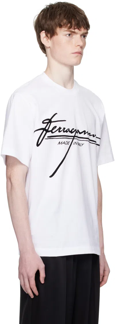 Ferragamo Signature Velvet Logo T-shirt In White