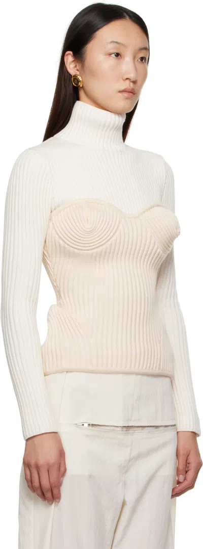 Jean Paul Gaultier Ribbed-knit Wool-blend Turtleneck Sweater In Neutral