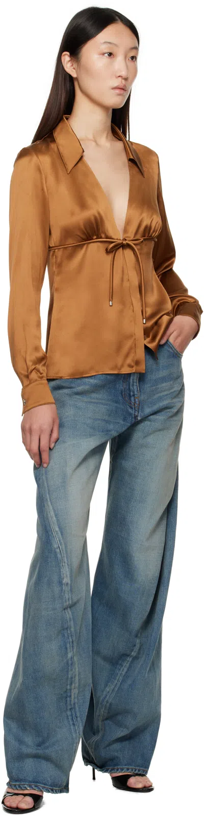 Versace Tie-front Blouse In Brown