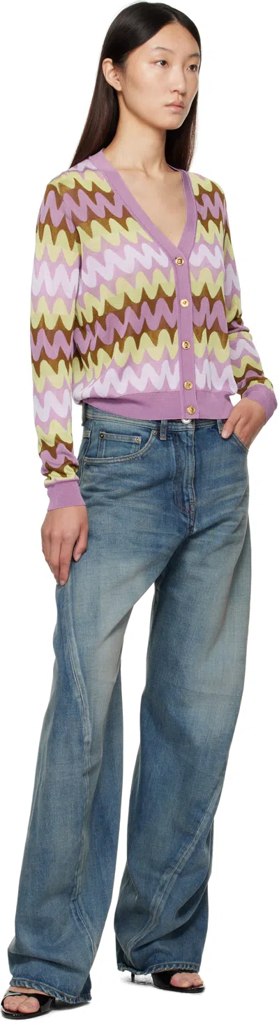 Versace Multicolor Wave Jacquard Knit Cardigan In Multi
