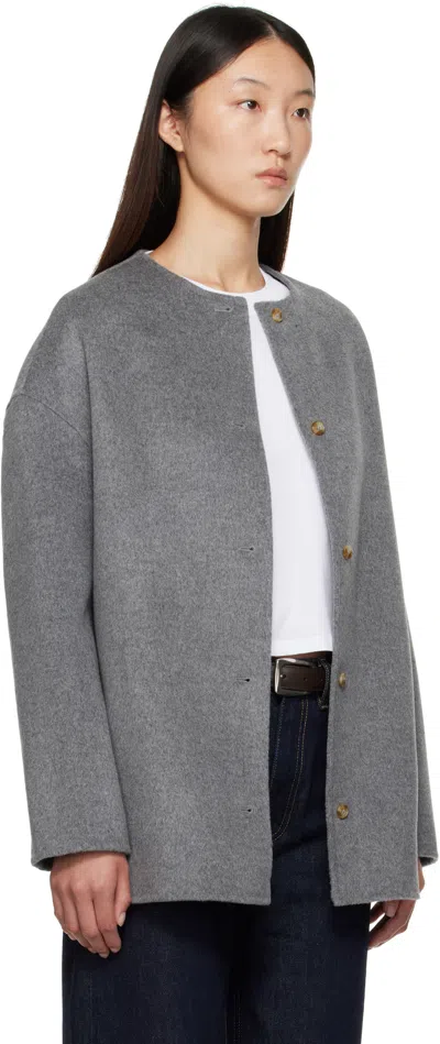 Loulou De Saison Gray Dunne Wool Drap Short Coat