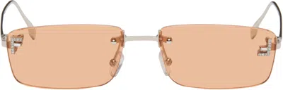 Fendi First Rectangular-frame Crystal-embellished Silver-tone Sunglasses In Orange