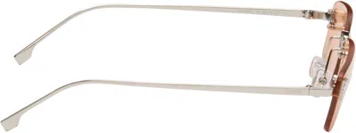 Fendi First Rectangular-frame Crystal-embellished Silver-tone Sunglasses In Orange