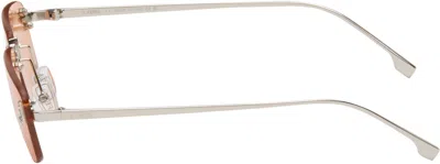 Fendi First Rectangular-frame Crystal-embellished Silver-tone Sunglasses In Orange