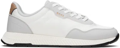 Hugo Boss White & Gray Textured Uppers Low-top Sneakers
