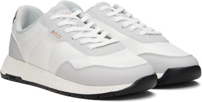 Hugo Boss White & Gray Textured Uppers Low-top Sneakers