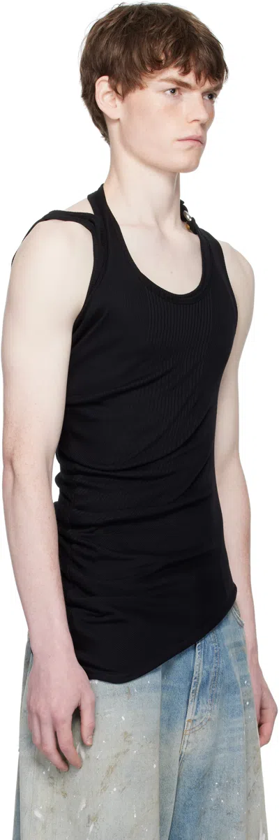 Jean Paul Gaultier Ribbed Twisted Double Layer Piercing Tank Top In Black