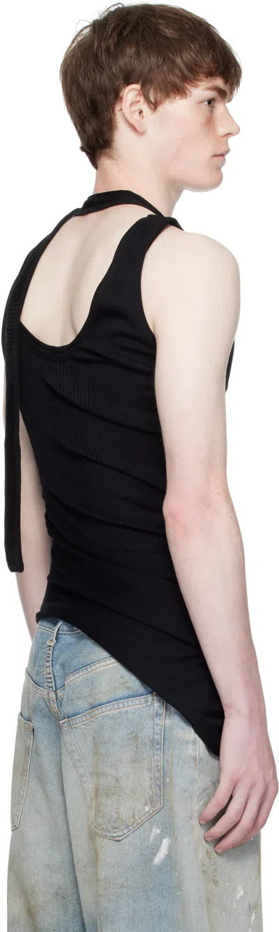 Jean Paul Gaultier Ribbed Twisted Double Layer Piercing Tank Top In Black