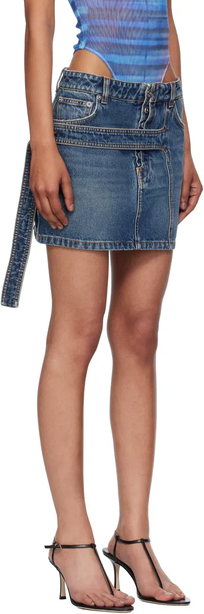 Jean Paul Gaultier Blue Low Waisted Strap Denim Miniskirt