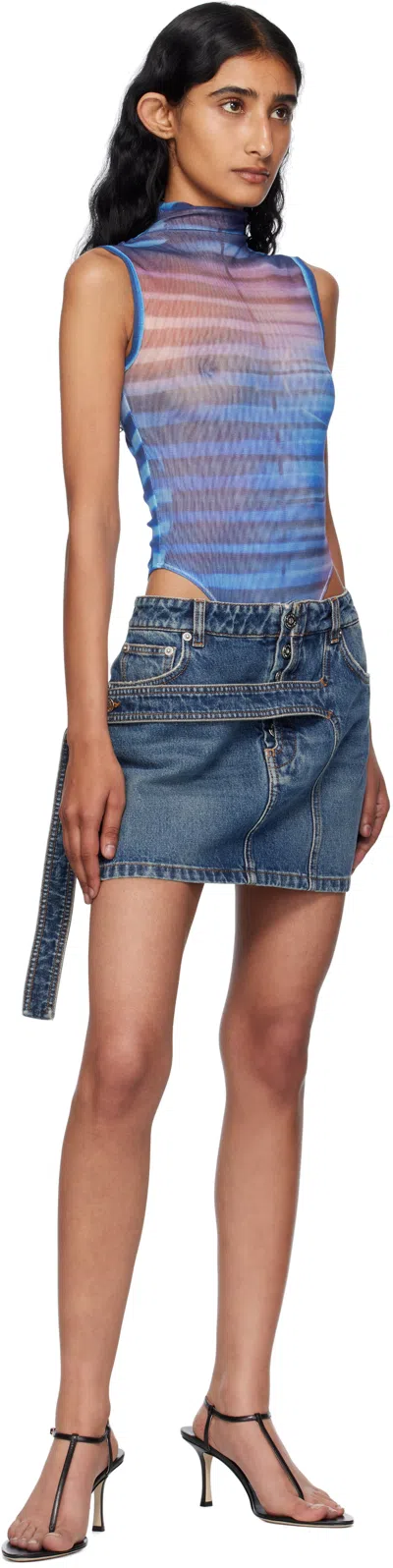 Jean Paul Gaultier Blue Low Waisted Strap Denim Miniskirt