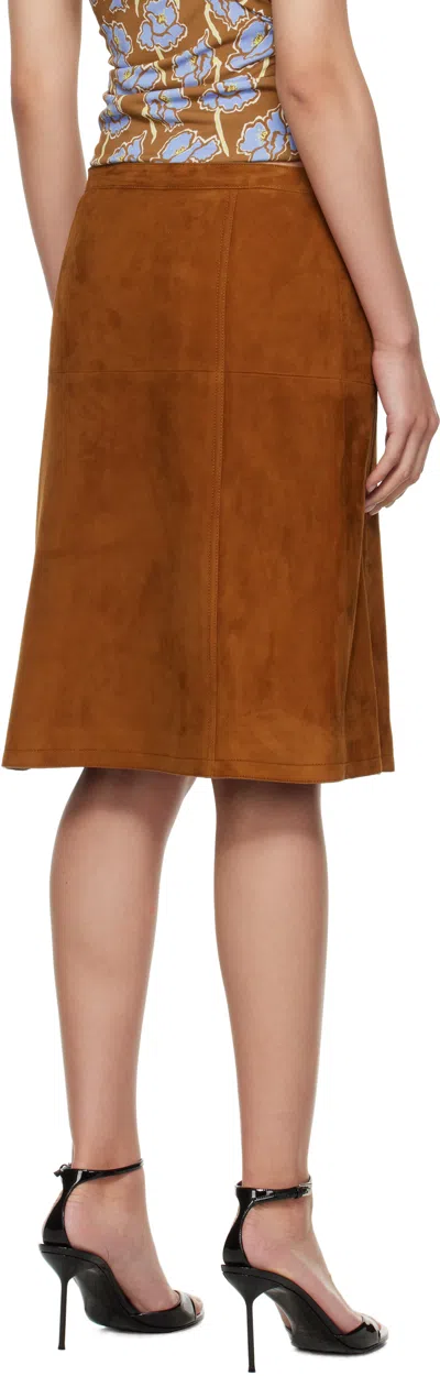 Versace Brown Zip Suede Midi Skirt In Brown