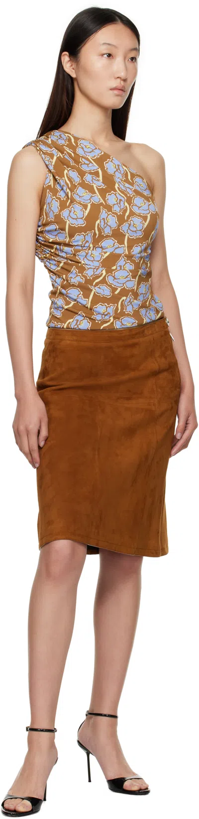 Versace Poppies-print Crepe Jersey One-shoulder Crop Blouse In Brown