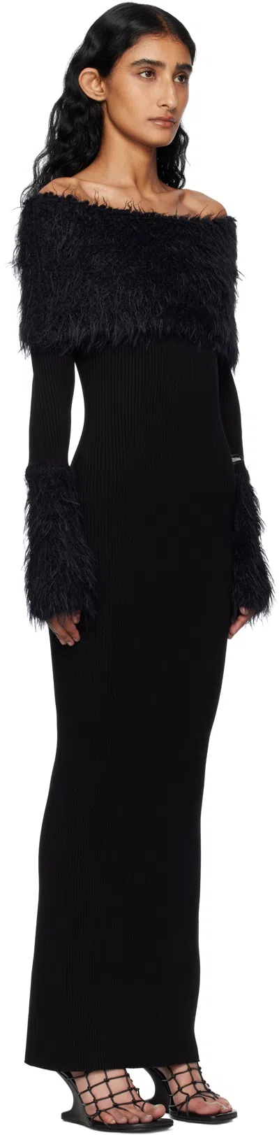 Jean Paul Gaultier Black Viscose Ribbed & Hairy Maxi Dress