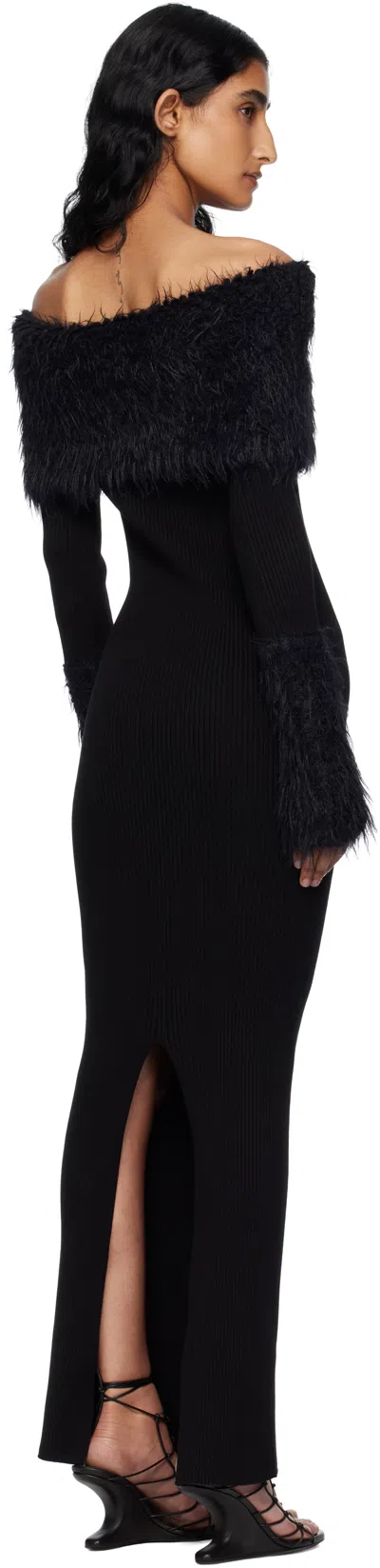 Jean Paul Gaultier Black Viscose Ribbed & Hairy Maxi Dress