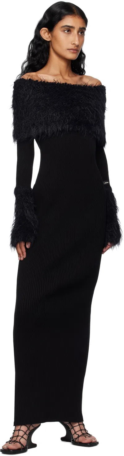 Jean Paul Gaultier Black Viscose Ribbed & Hairy Maxi Dress