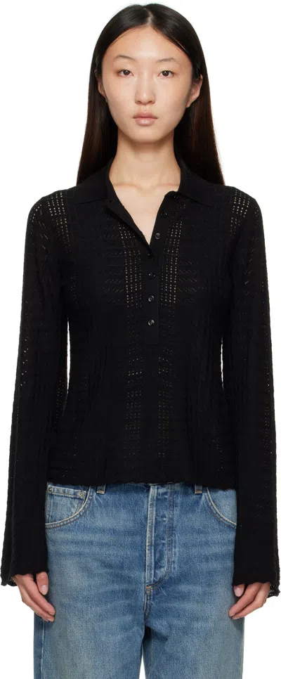 Loulou De Saison Tiha Fine Knit Polo Sweater In Black