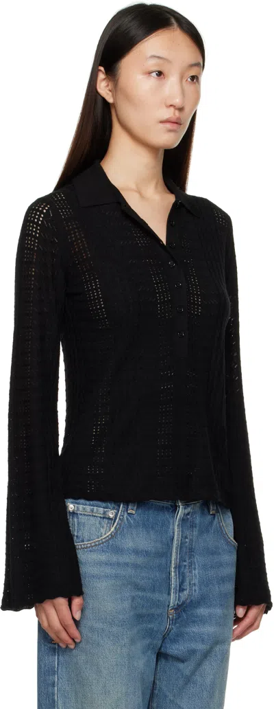 Loulou De Saison Tiha Fine Knit Polo Sweater In Black