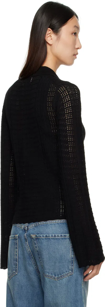 Loulou De Saison Tiha Fine Knit Polo Sweater In Black
