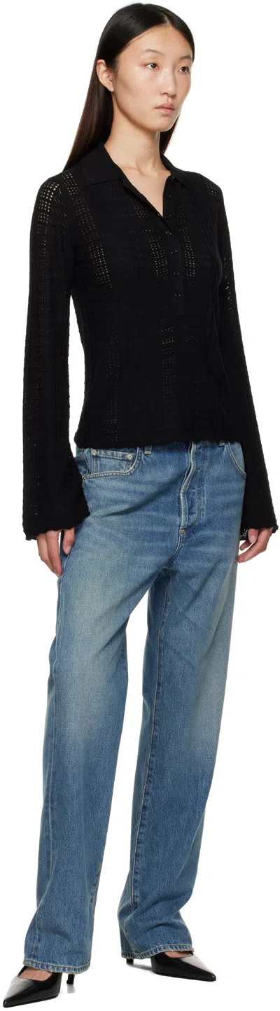 Loulou De Saison Tiha Fine Knit Polo Sweater In Black