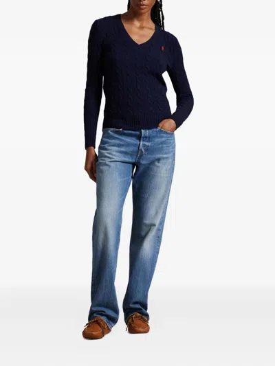 Polo Ralph Lauren Cable-knit V-neck Sweater In Blue