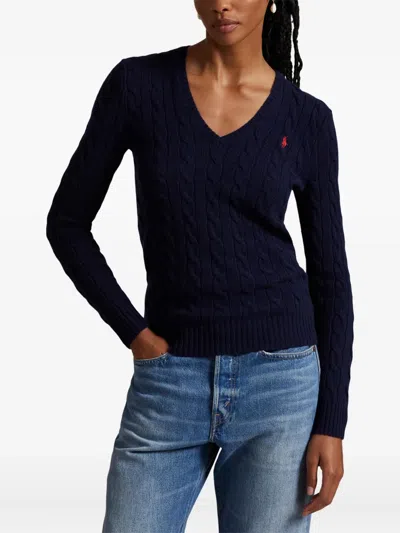 Polo Ralph Lauren Cable-knit V-neck Sweater In Blue