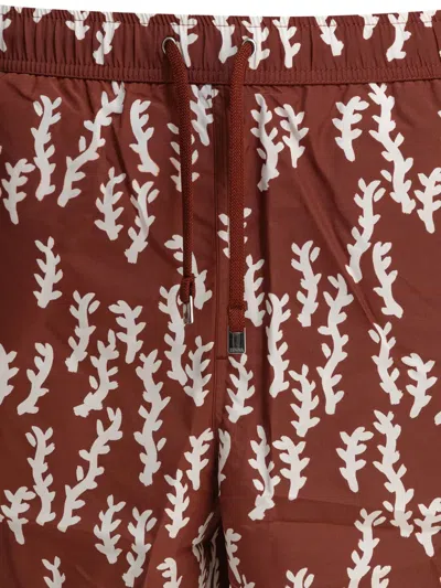 Zegna Leaf-print Swim Shorts In Brown