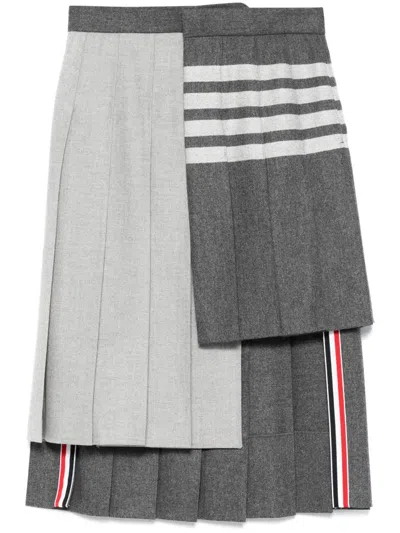 Thom Browne 4 Bar Stripes Pleated Midi Skirt In Gray