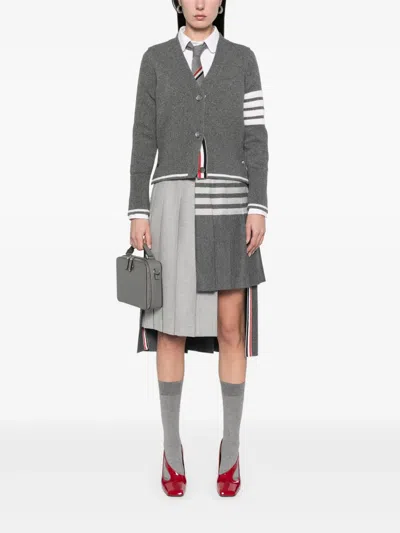 Thom Browne 4 Bar Stripes Pleated Midi Skirt In Gray