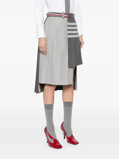 Thom Browne 4 Bar Stripes Pleated Midi Skirt In Gray