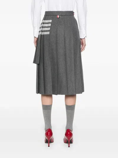 Thom Browne 4 Bar Stripes Pleated Midi Skirt In Gray